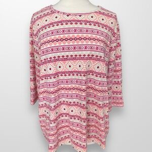 Blair Size 2XL Top Shirt Tunic Aztec 3/4 Sleeve Scoop Neck‎ Cotton Poly Casual